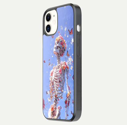 Bloom Beyond Bones Glass Case for iPhone 12 Mini side-angle image highlighting print precision and gloss finish