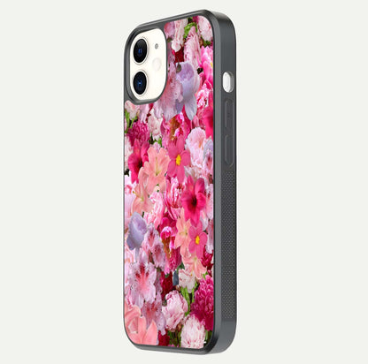 Bloom Crush Fantasy Glass Case for iPhone 12 Mini side-angle shot with fantasy bloom art and gloss surface