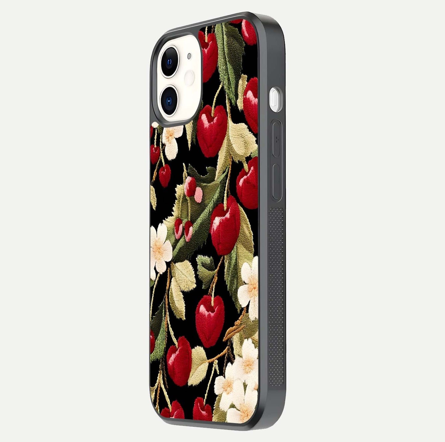 Bloom Thread Art Glass Case for iPhone 12 Mini side-angle image showing texture depth and gloss reflection