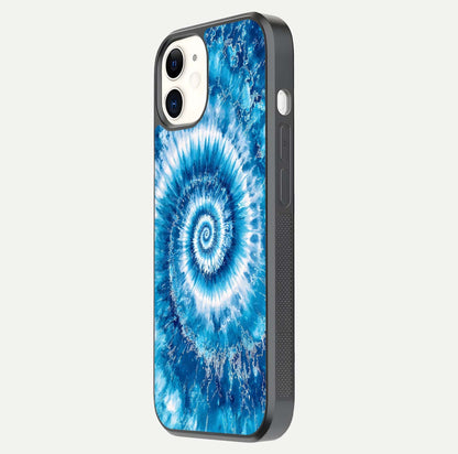 Blue Galaxy Wave Glass Case for iPhone 12 Mini side-angle image showing wave ripple art and glass gloss