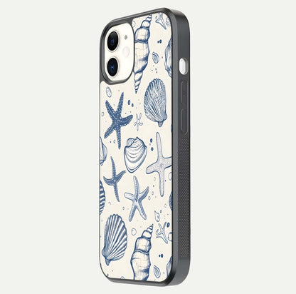 Blue Ocean Outline Glass Case for iPhone 12 Mini side-angle view showing clear edge lines and oceanic blue glow