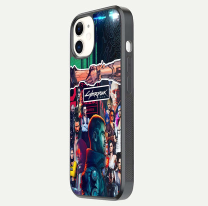 CYBERPUNK Legacy Glass Case for iPhone 12 Mini side-angle photo showing edge glow and reflective surface