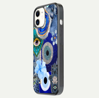 Celestial Blue Vision Glass Case for iPhone 12 Mini side-angle image capturing starlight shimmer and glass reflection