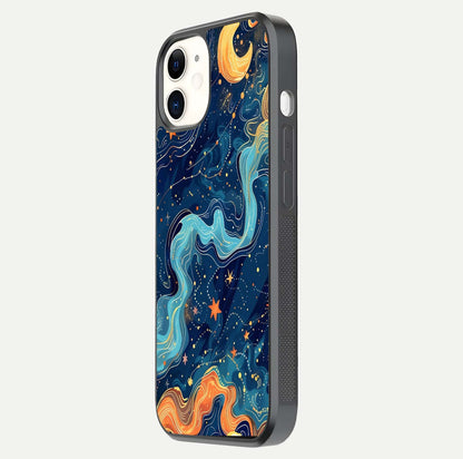 Celestial Dream Flow Glass Case for iPhone 12 Mini side-angle image capturing color swirl and glass reflection