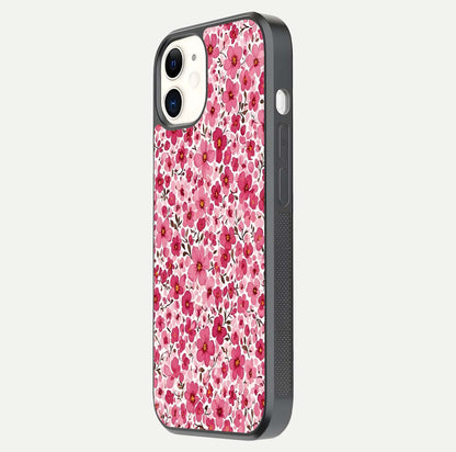 Cherry Blossom Charm Glass Case for iPhone 12 Mini side-angle image showing reflection gloss and soft texture