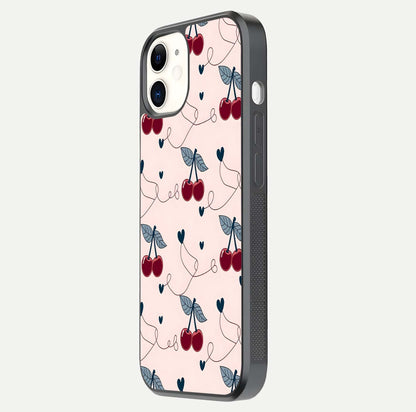 Cherry Heart Line Glass Case for iPhone 12 Mini side-angle view capturing smooth curves and shine effect