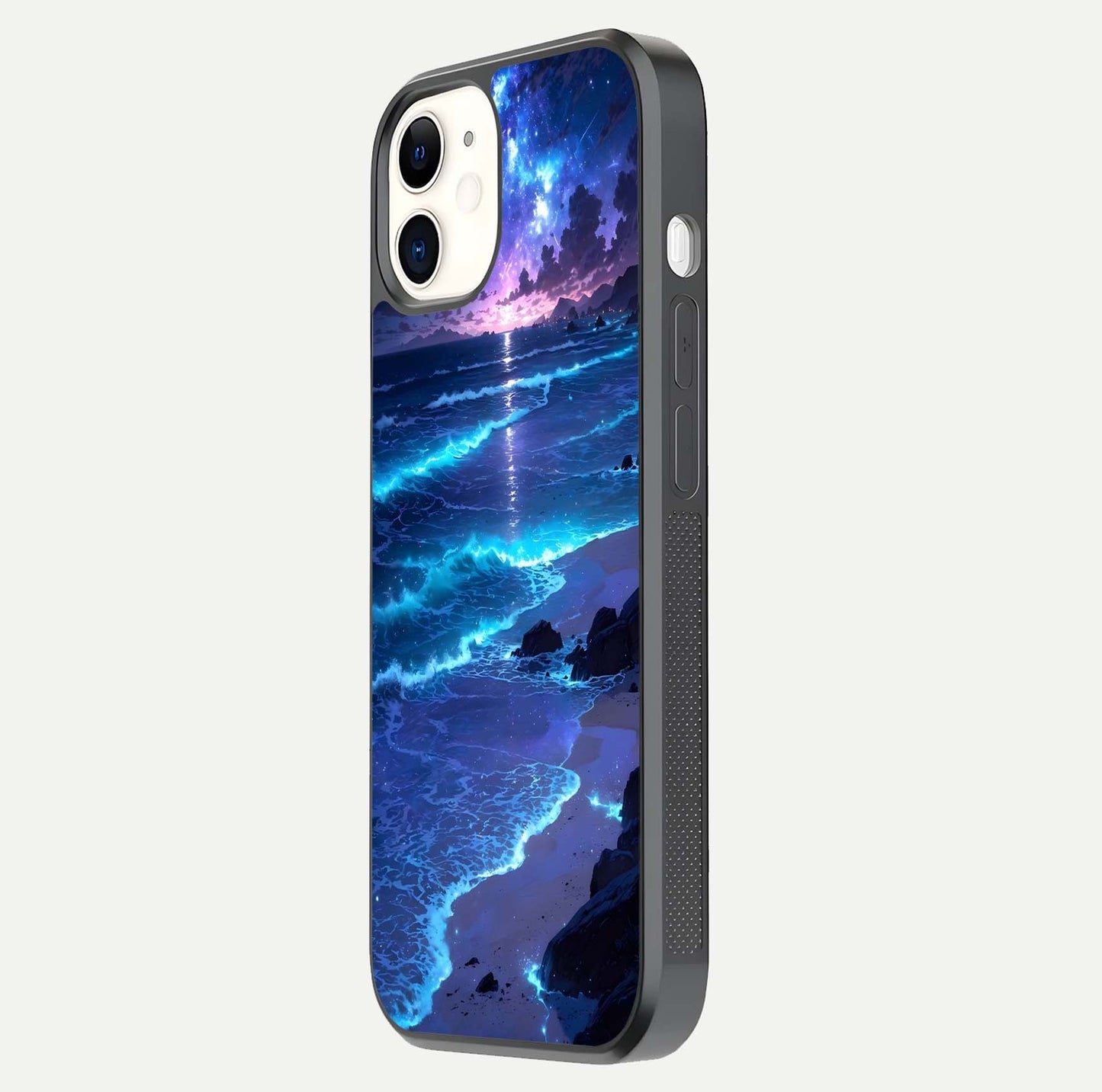 Classic Damn Look Glass Case for iPhone 12 Mini side-angle photo showing shine texture and curve reflection