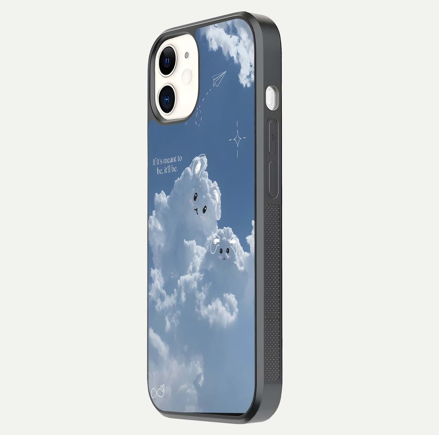 Cloud Bunny Dreams Glass Case for iPhone 12 Mini side-angle image capturing gloss texture and edge glow
