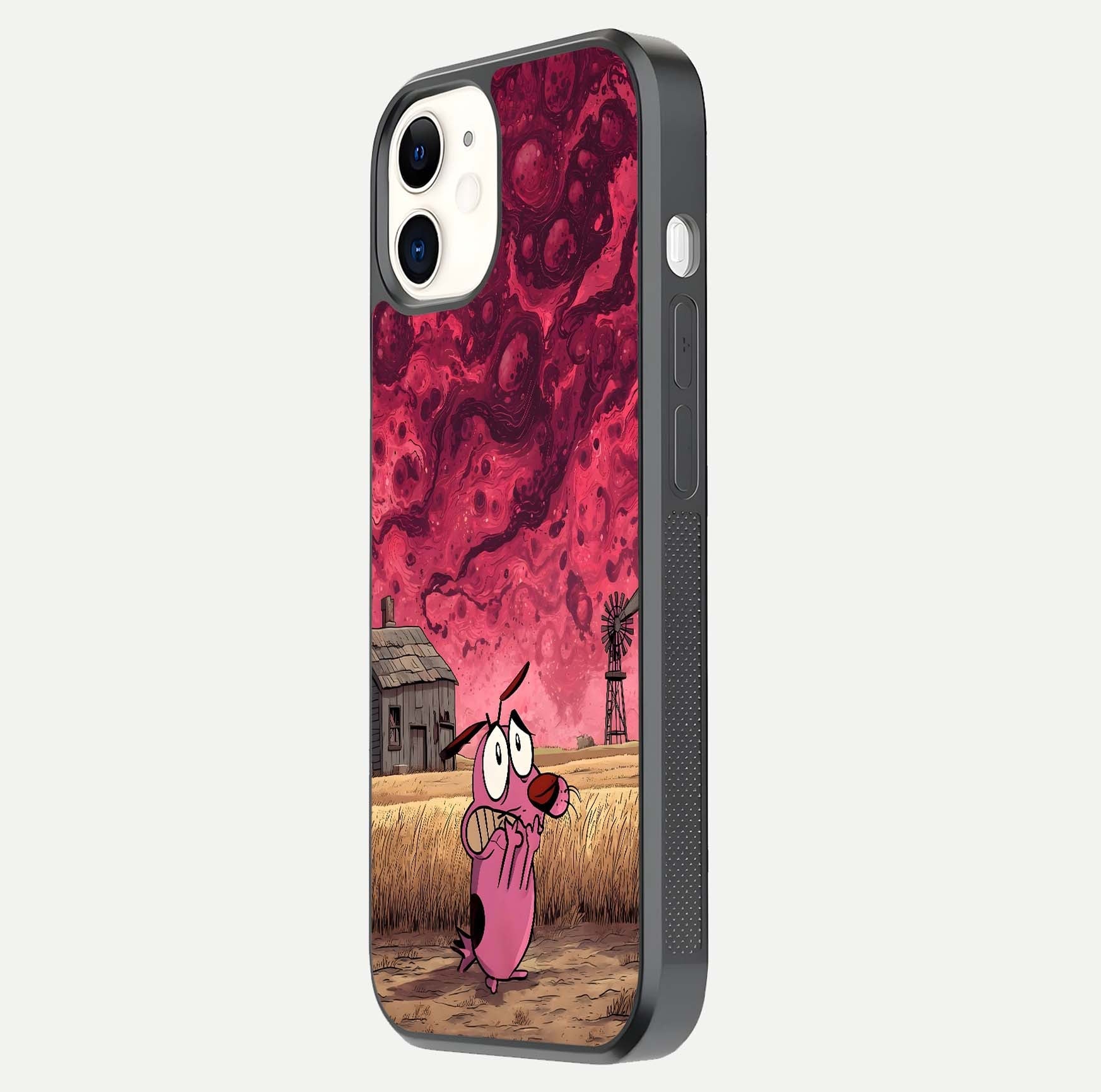 Courage Under Sky Glass Case for iPhone 12 Mini side-angle photo showing gloss tone and curve highlight