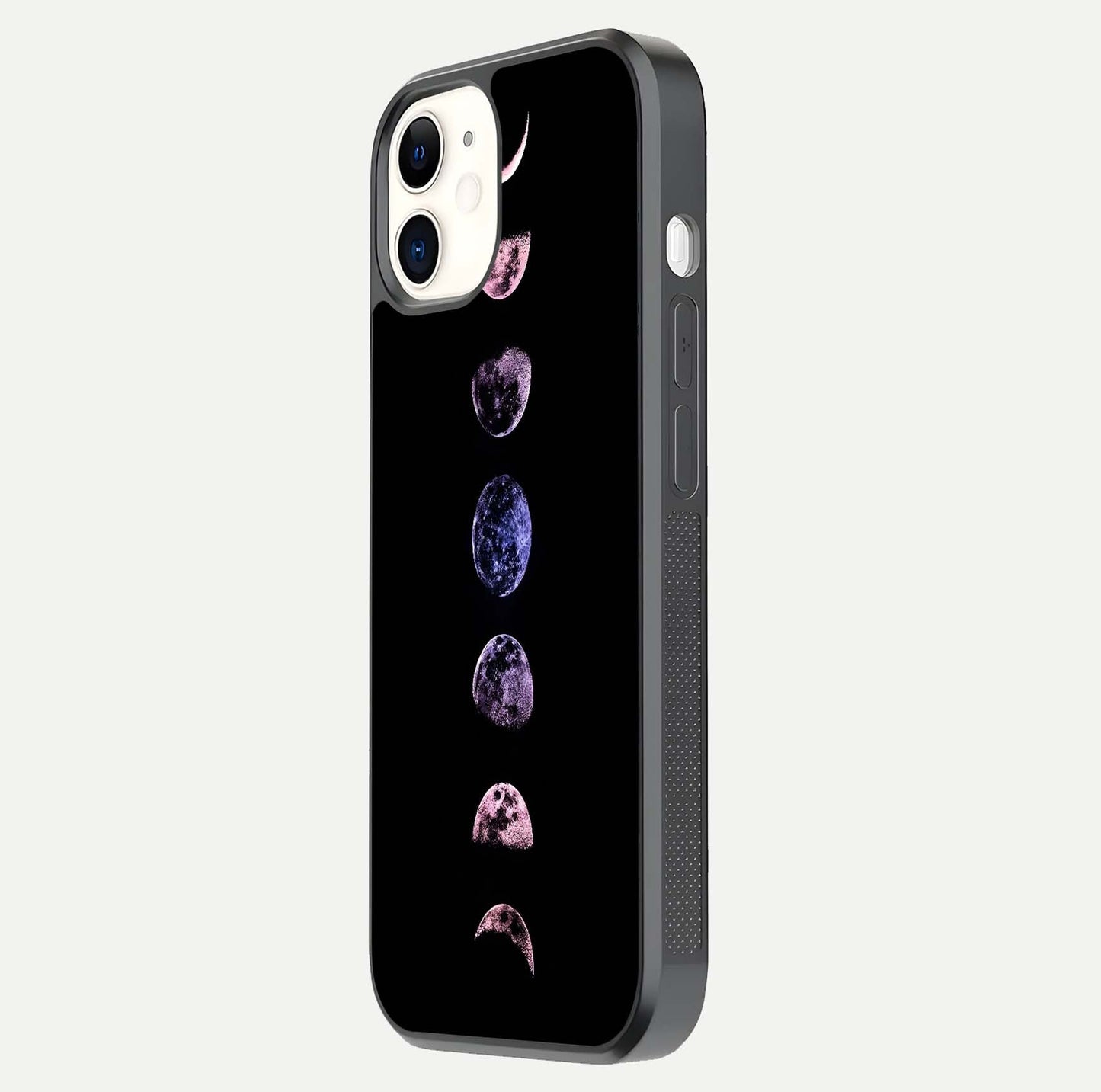Crimson All Planets Glass Case for iPhone 12 Mini side-angle photo capturing edge glow and glass reflection