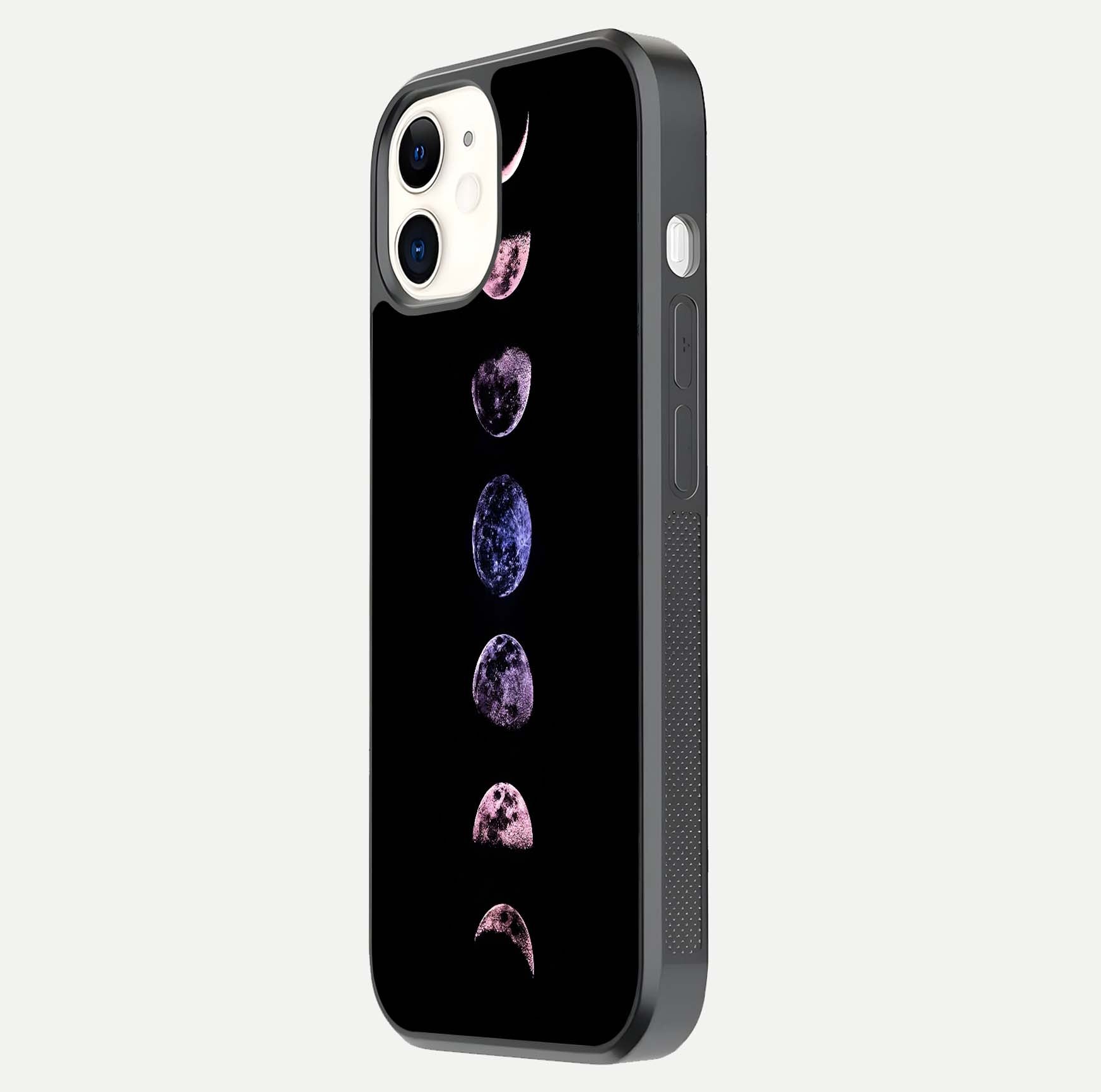 Crimson All Planets Glass Case for iPhone 12 Mini side-angle photo capturing edge glow and glass reflection