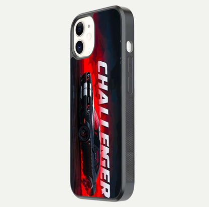 Crimson Challenger Fury Glass Case for iPhone 12 Mini side-angle image showing curve reflection and red finish