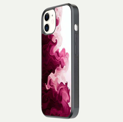 Crimson Wave Flow Glass Case for iPhone 12 Mini side-angle photo showing reflection glow and HD finish