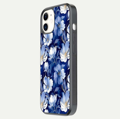 Cute Floral Patterns Glass Case for iPhone 12 Mini side-angle image showing polished surface and gloss tone