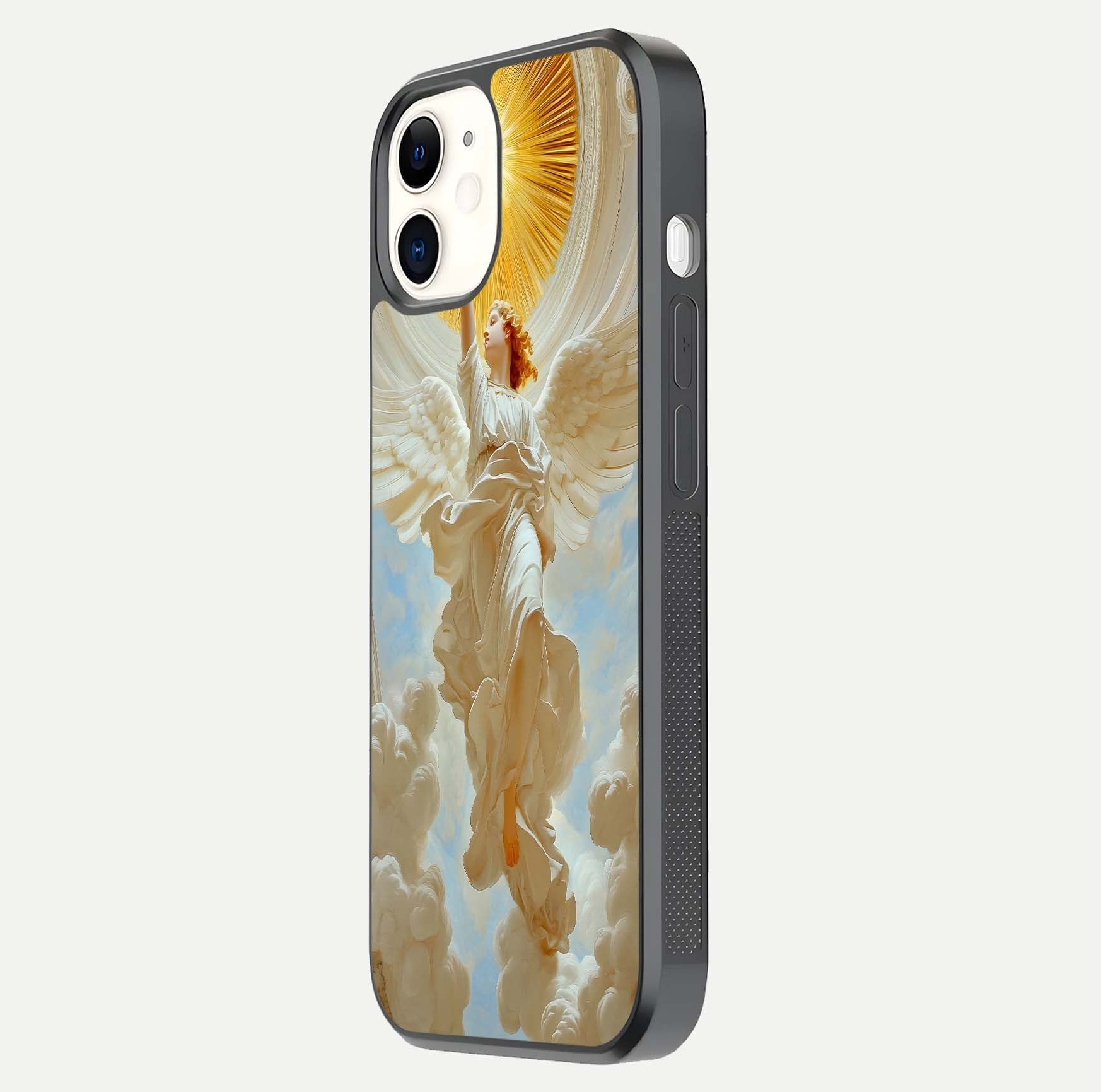 Divine Light Angel Glass Case for iPhone 12 Mini side-angle image capturing reflection shine and edge finish