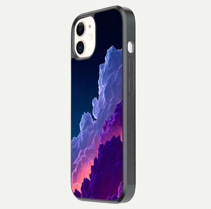 Dreamy Cloud Skies Glass Case for iPhone 12 Mini side-angle image showing reflection clarity and polish