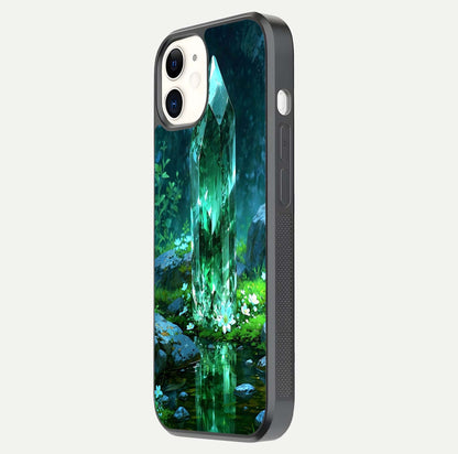 Emerald Light Crystal Glass Case for iPhone 12 Mini side-angle image showing gloss reflection and curved border