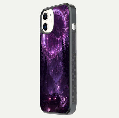 Eternal Cosmic Drive Glass Case for iPhone 12 Mini side-angle image showing reflection texture and color contrast