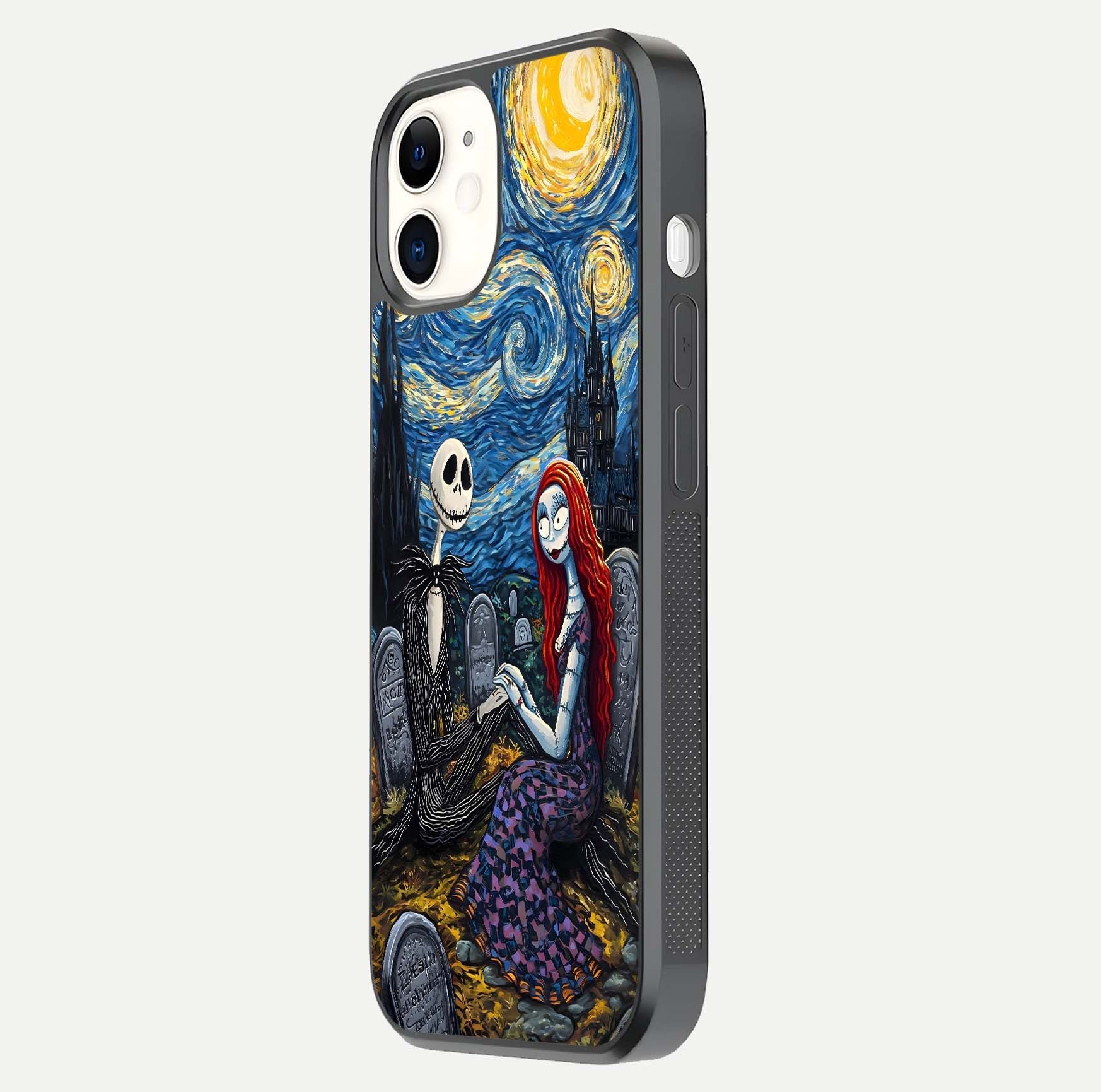 Eternal Night Love Glass Case for iPhone 12 Mini side-angle photo showing edge shine and soft reflection