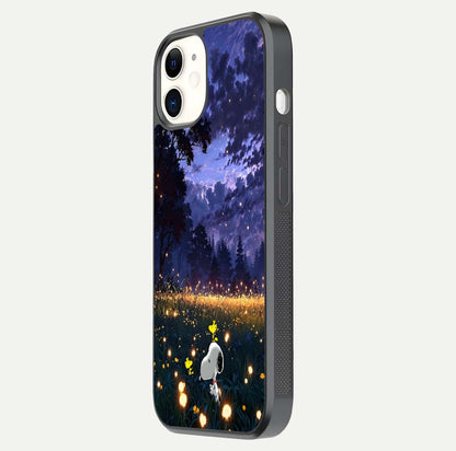Firefly Meadow Magic Glass Case for iPhone 12 Mini side-angle image capturing glow reflection and fine texture