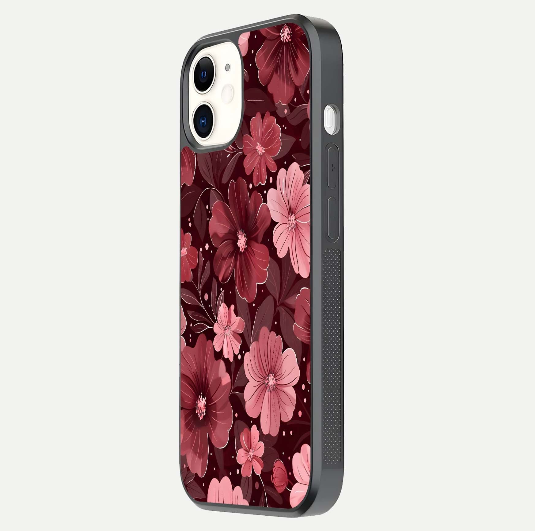 Flower Blush Bloom Glass Case for iPhone 12 Mini side-angle photo showing glass reflection and delicate hues