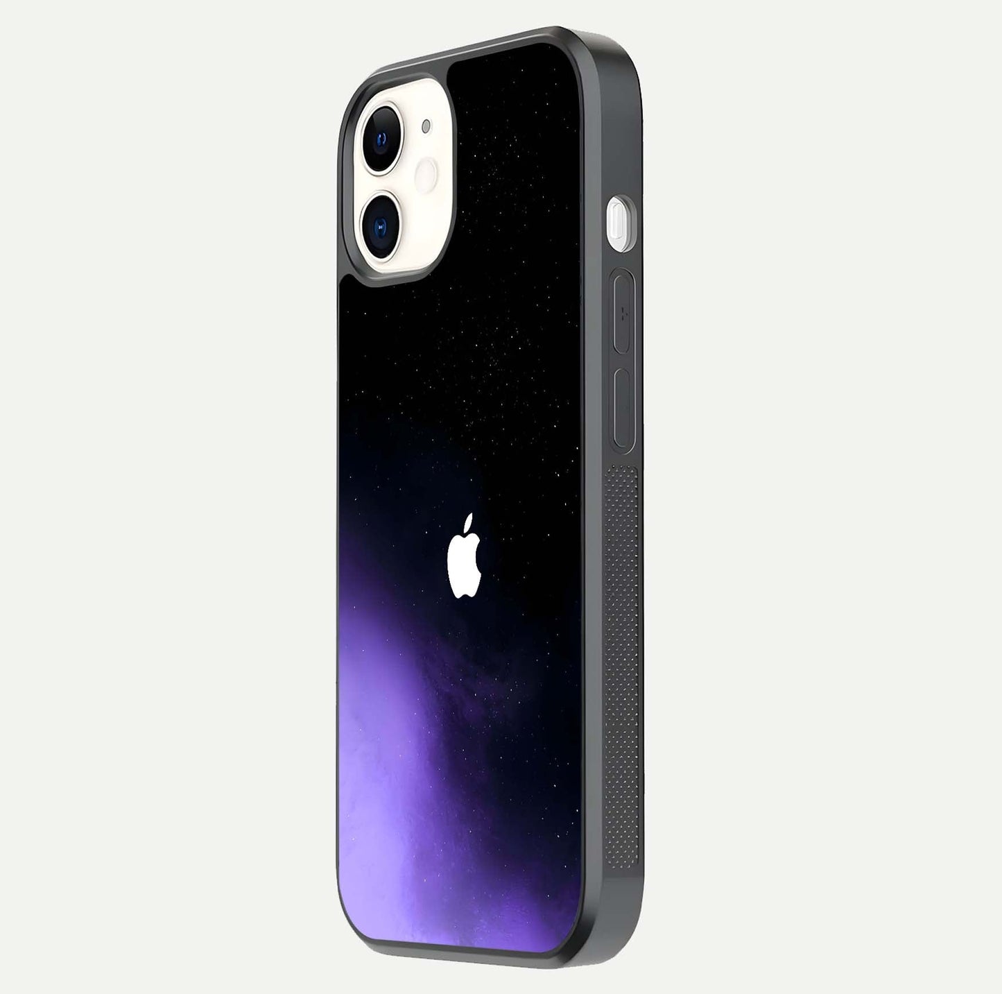 Galaxy Apple Aura Glass Case for iPhone 12 Mini side-angle image showing glossy surface and soft reflection hues