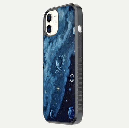 Galaxy Dream Space Glass Case for iPhone 12 Mini side-angle image capturing reflection clarity and galactic texture