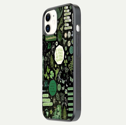 Green Moon Energy Glass Case for iPhone 12 Mini side-angle image showing reflection brilliance and curved finish