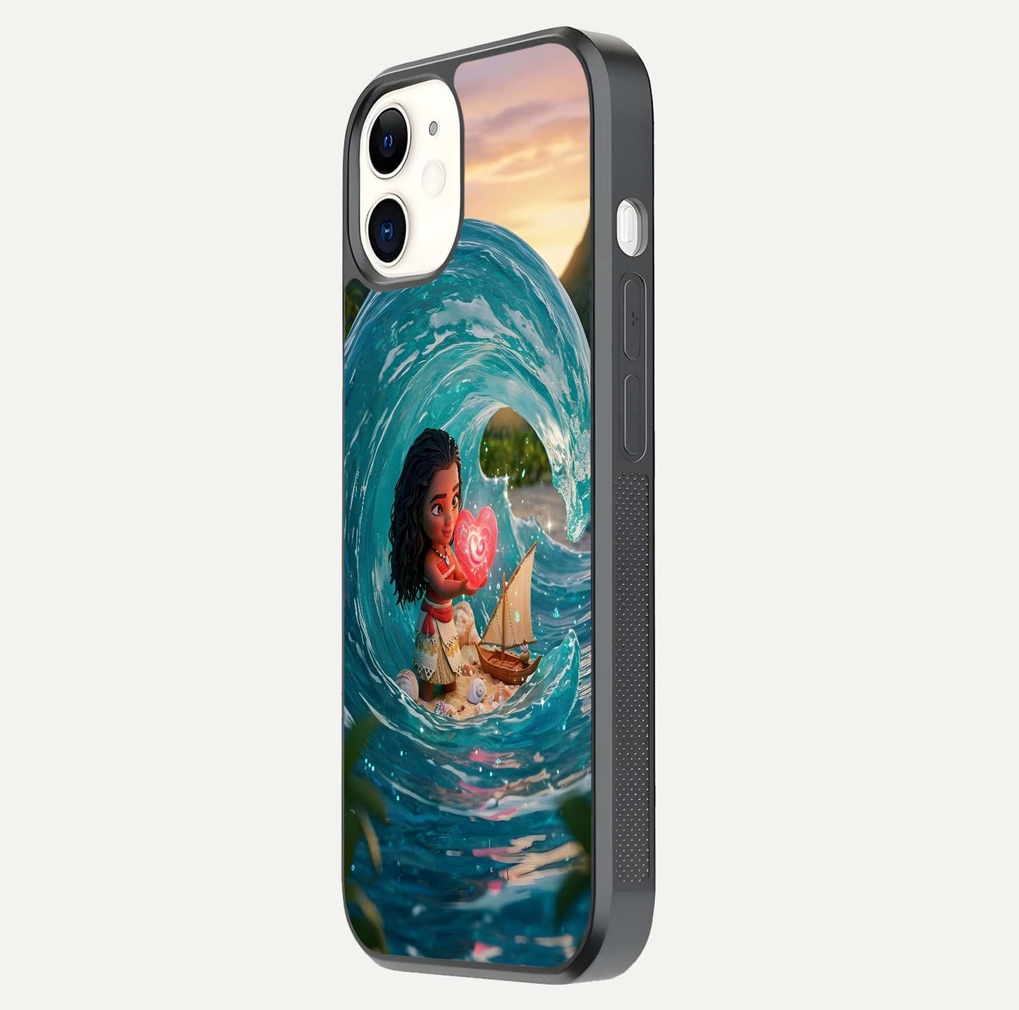 Heart of Ocean Glass Case for iPhone 12 Mini side-angle image showing reflection clarity and deep ocean texture