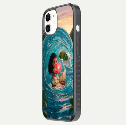 Heart of Ocean Glass Case for iPhone 12 Mini side-angle image showing reflection clarity and deep ocean texture