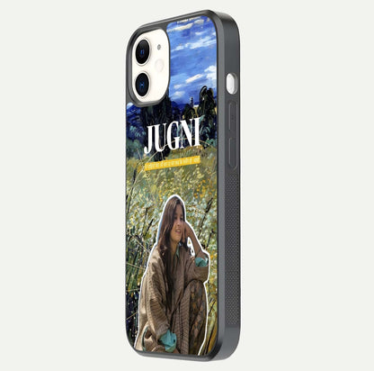Jugni Soul Vibes Glass Case for iPhone 12 Mini side-angle image with stylish typography and HD finish