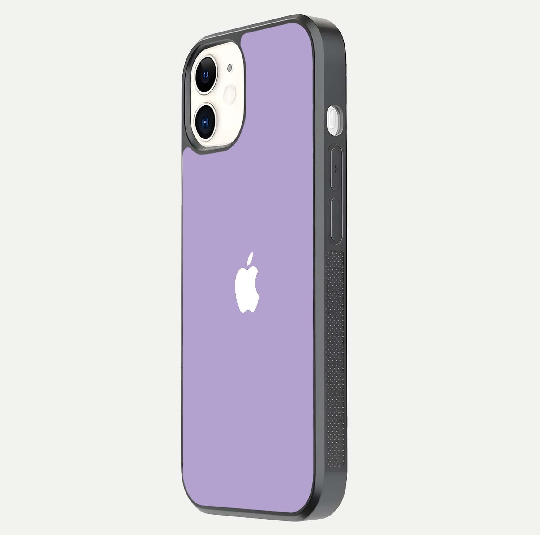 Lavender Soft Minimal Glass Case for iPhone 12 Mini side-angle image showing smooth reflection and minimal look
