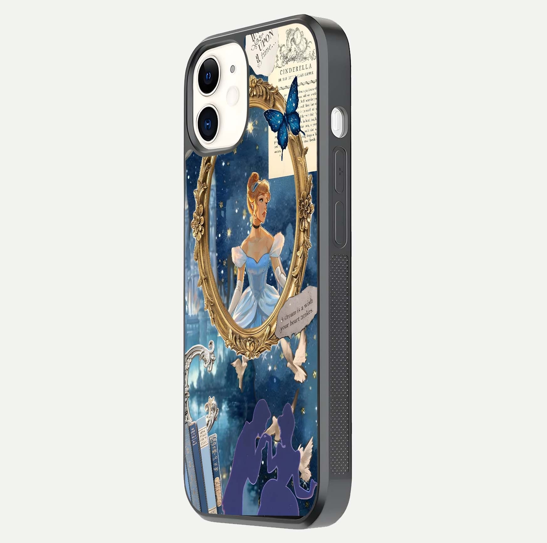 Midnight Queen Glass Case for iPhone 12 Mini side-angle image showing reflection brightness and elegant tone