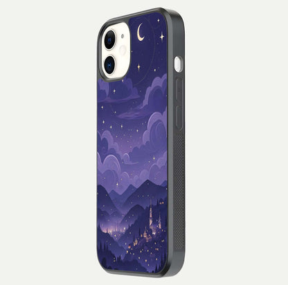 Minimal Night View Glass Case for iPhone 12 Mini side-angle image showing subtle reflection and urban design