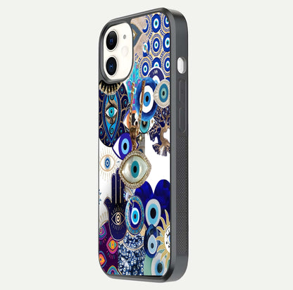 Mystic Charm Eye Glass Case for iPhone 12 Mini side-angle image showing HD reflection and sacred tone