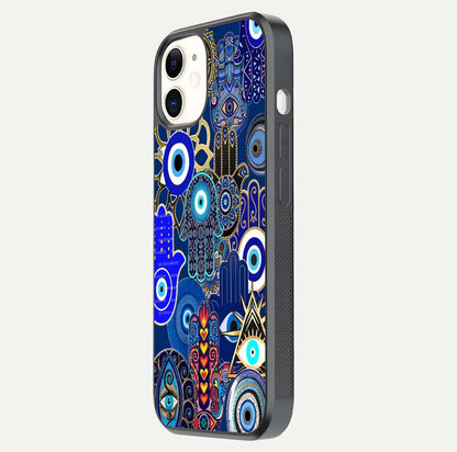 Mystic Palm Guard Glass Case for iPhone 12 Mini side-angle image showing shine depth and sacred motif