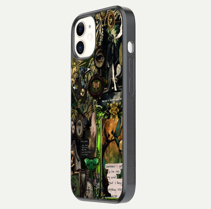 Mystic Woods Secret Glass Case for iPhone 12 Mini side-angle image showing gloss reflection and forest pattern