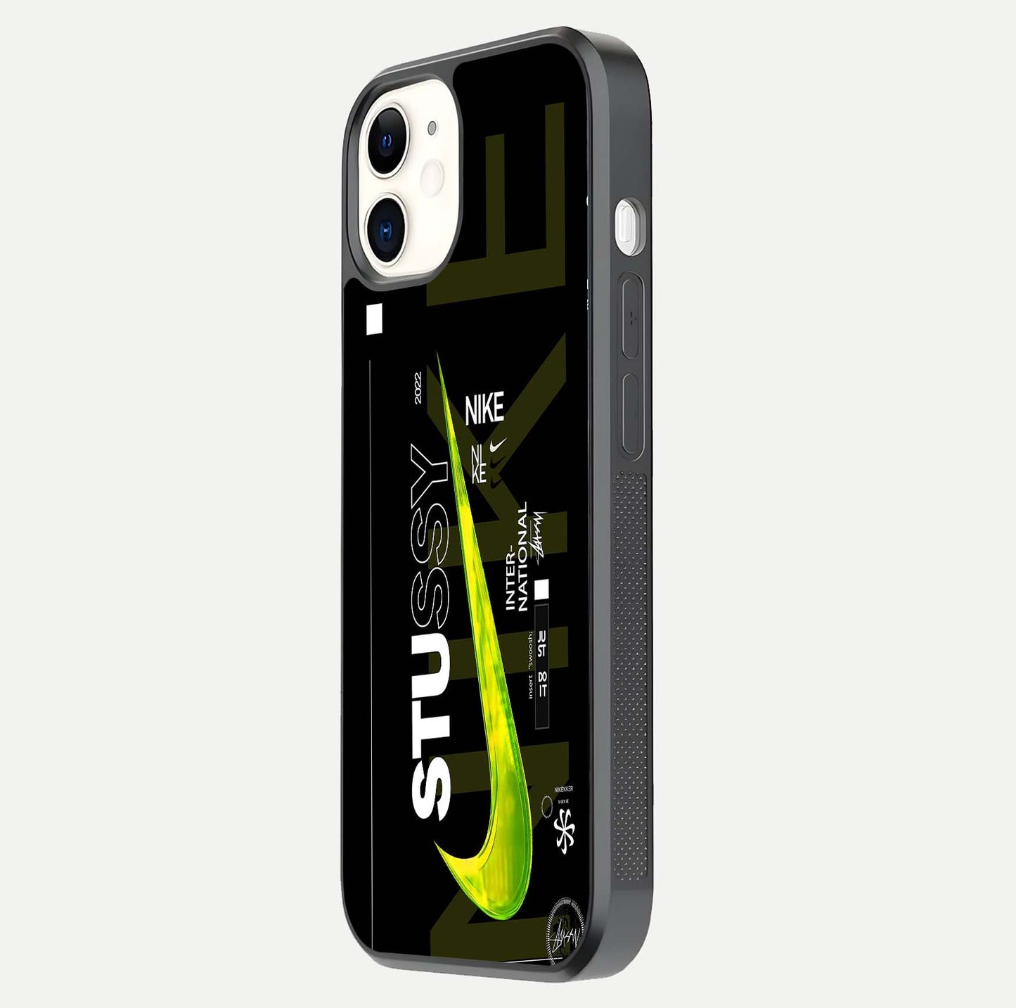 Neon Street Edition Glass Case for iPhone 12 Mini side-angle image showing reflection depth and modern tones