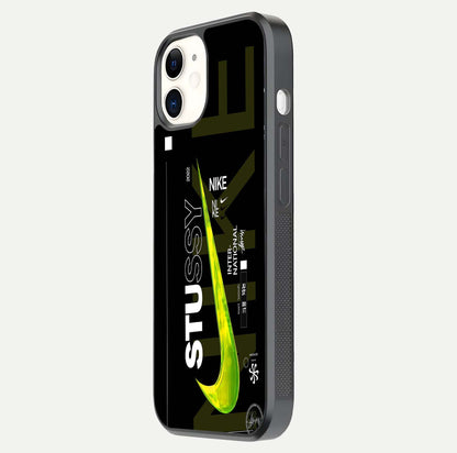 Neon Street Edition Glass Case for iPhone 12 Mini side-angle image showing reflection depth and modern tones