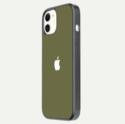 Olive Matte Essence Glass Case for iPhone 12 Mini side-angle image showing soft hue and elegant smooth surface