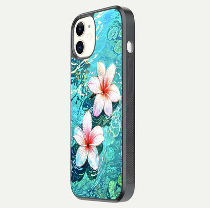 Pink Flowers in Water Glass Case for iPhone 12 Mini side-angle image showing reflection and depth of detail