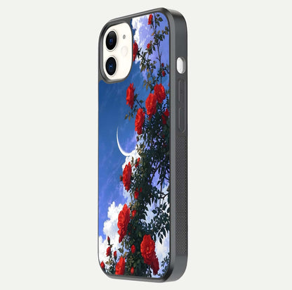 Rose Drift Flowers Glass Case for iPhone 12 Mini side-angle image showing reflection and petal detail