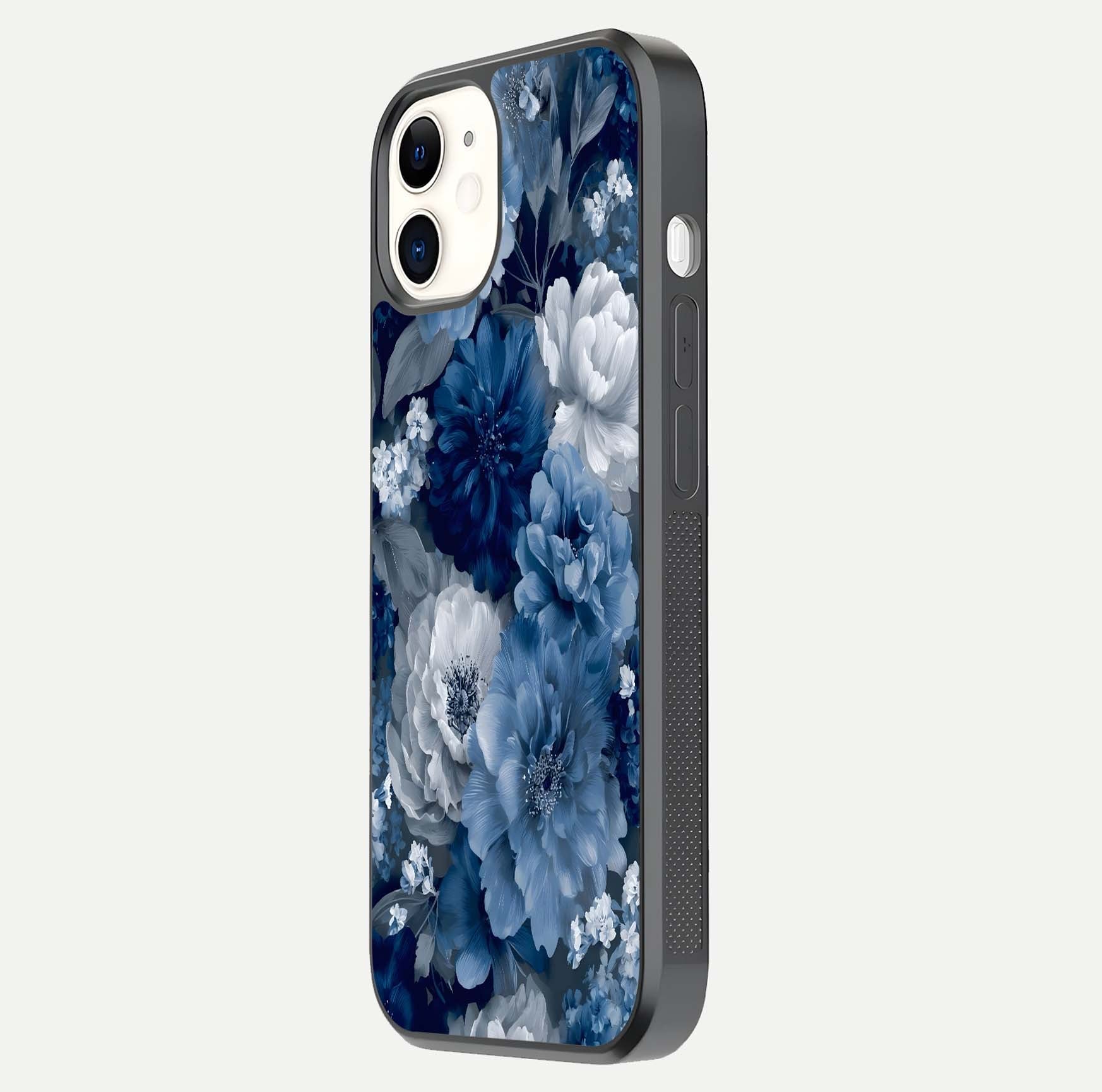 Royal Bloom Garden Glass Case for iPhone 12 Mini side-angle image showing floral pattern, edges, and reflection