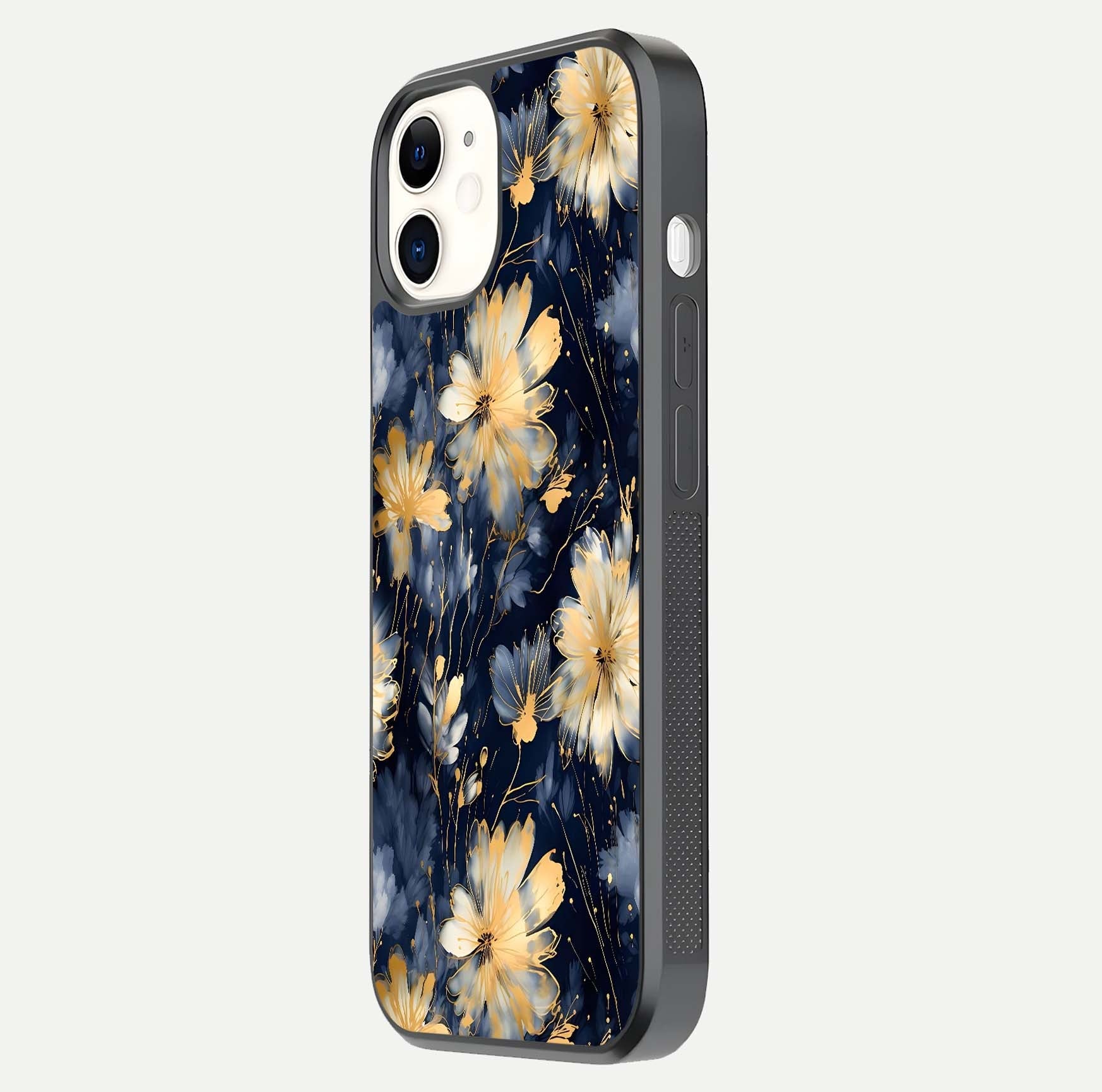 Royal Petal Dream Glass Case for iPhone 12 Mini side-angle image showing smooth edges and royal bloom details