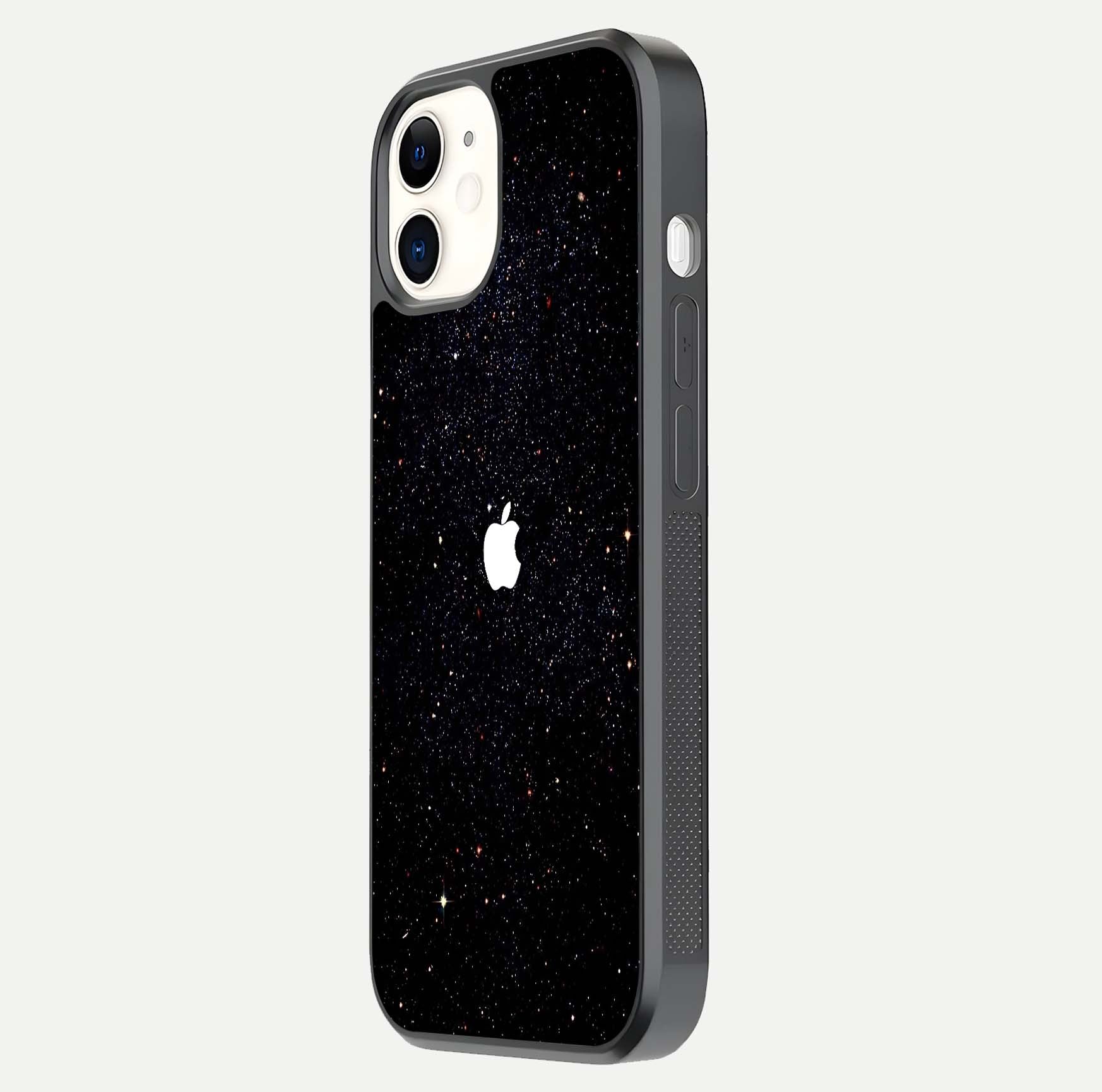 Starry Apple Galaxy Glass Case for iPhone 12 Mini side-angle image showing gloss and star pattern detail