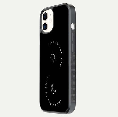 Sun Moon Balance Glass Case for iPhone 12 Mini side-angle image showing reflection and celestial detailing