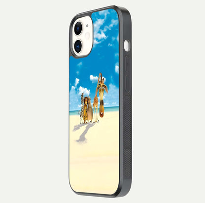 Tropical Fun Squad Glass Case for iPhone 12 Mini side-angle image showing shine, color depth, and surface gloss