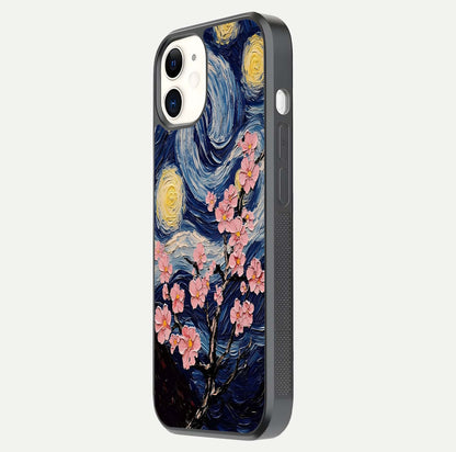Van Gogh Scenery Glass Case for iPhone 12 Mini side-angle image showing shine, gloss, and scenic color palette