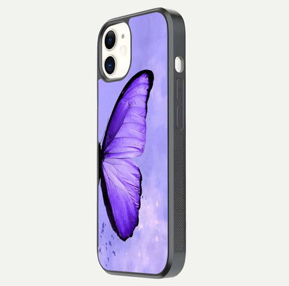 Violet Dream Wing Glass Case for iPhone 12 Mini side-angle image showing gloss, shine, and violet gradient