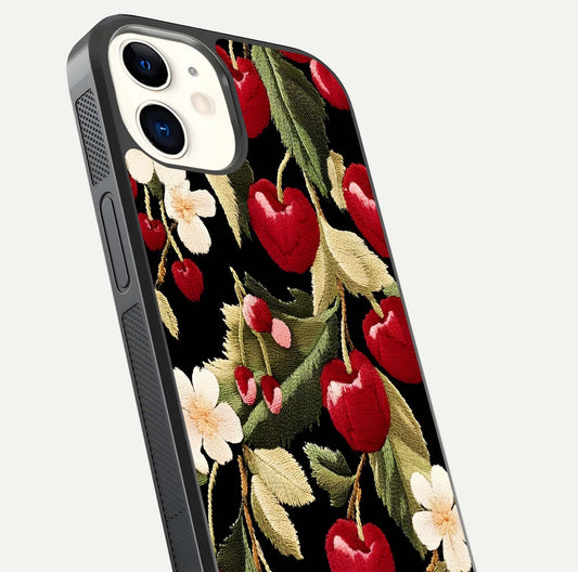 Bloom Thread Art Glass Case for iPhone 12 Mini close-up view highlighting fine line details and glossy shine